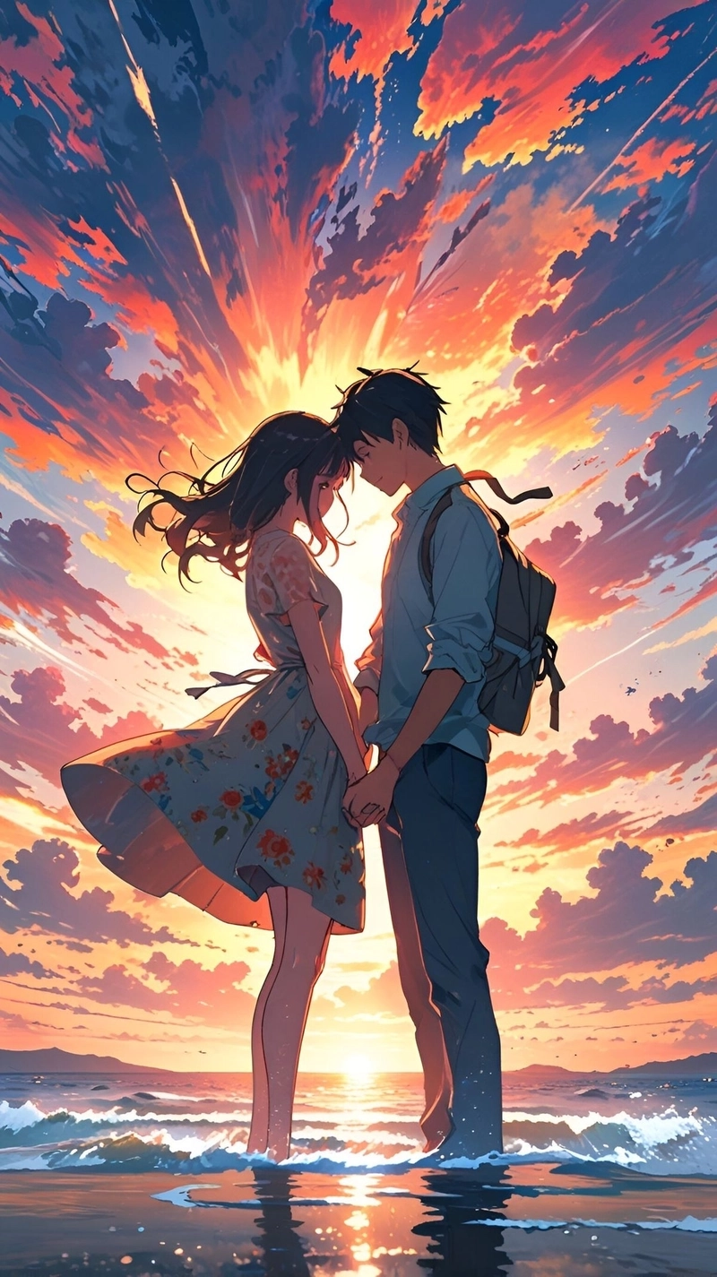 Ảnh anime cặp đôi nắm tay ngai ngung