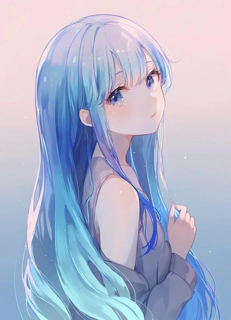 Ảnh chat anime toc xanh