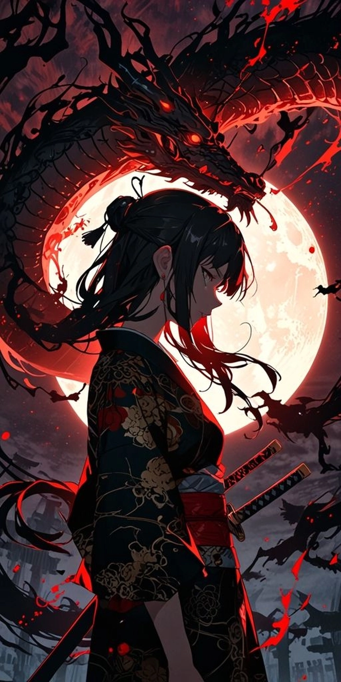 Anime girl đẹp toc den