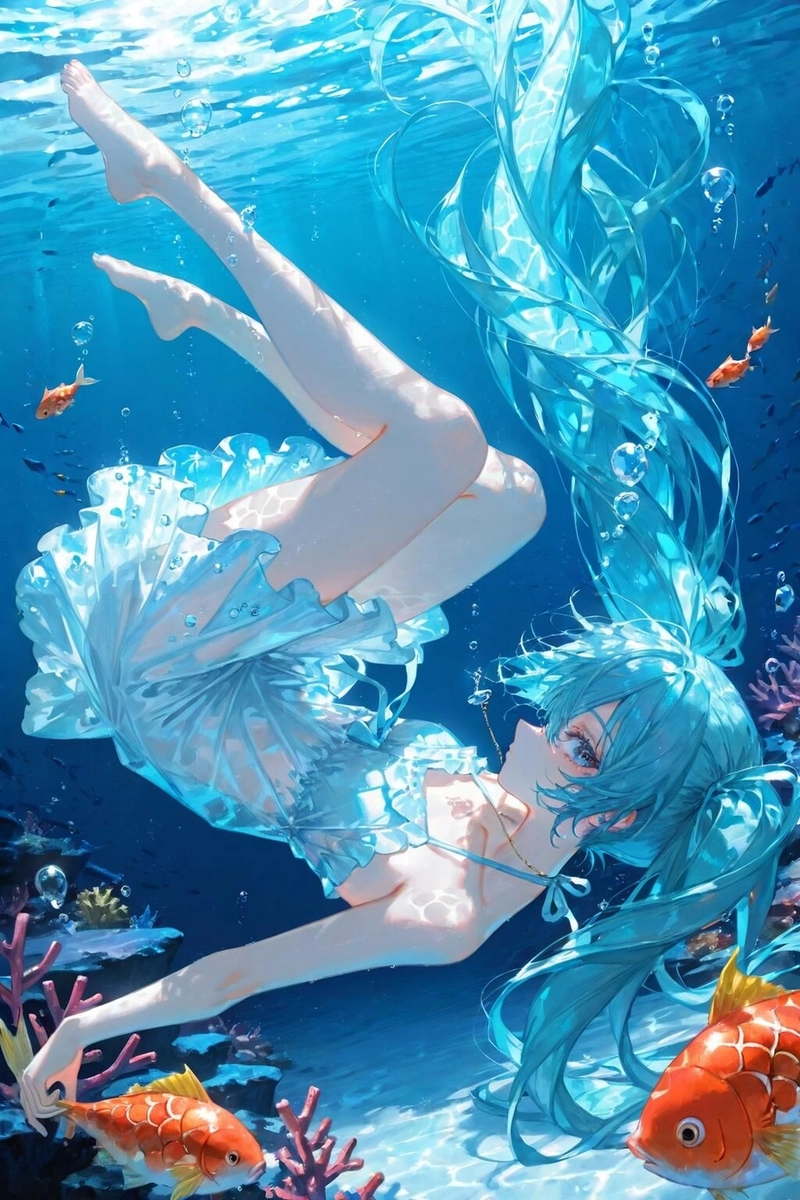 Anime girl toc xanh phong cách