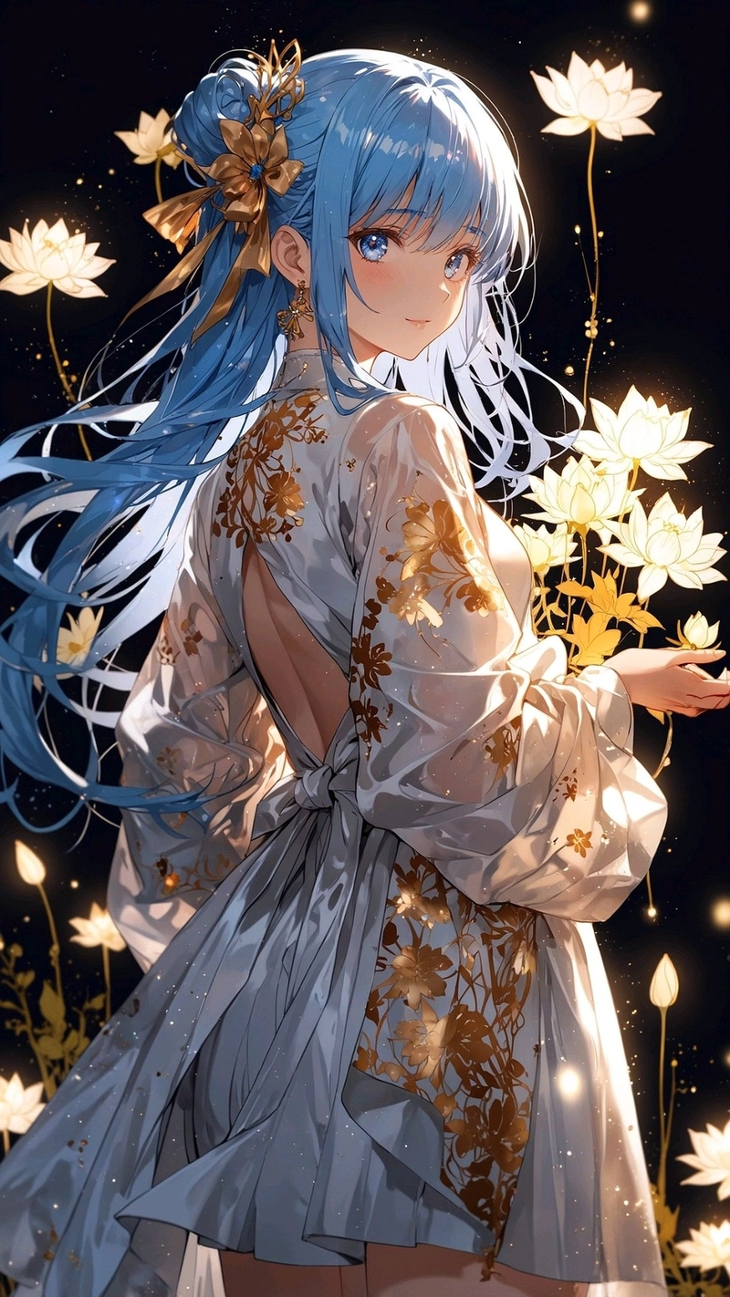 Anime nu đẹp toc xanh