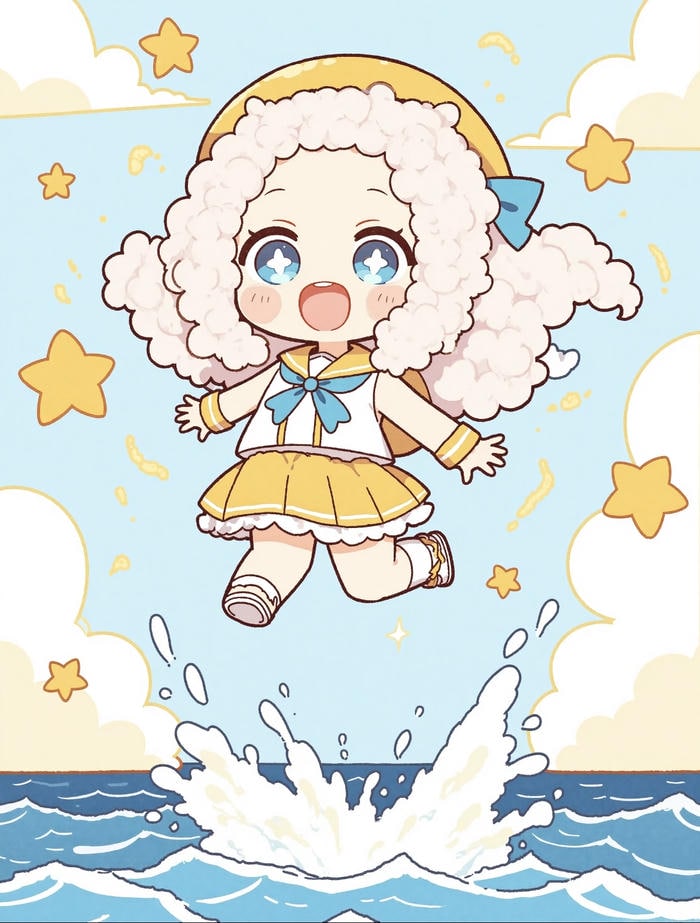 Chibi nu cute tinh nghịch trên bien