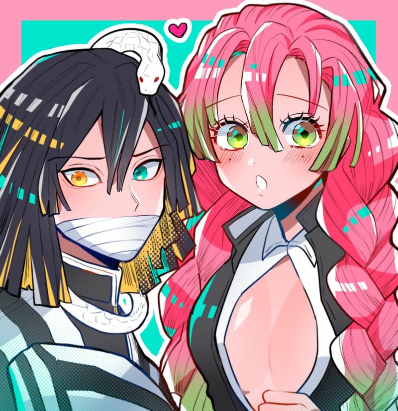 Hình Obanai va Mitsuri than mat