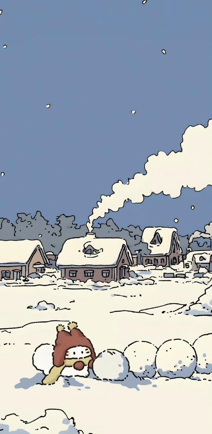 Hình nen chibi cute khung cảnh mua dong tuyet roi