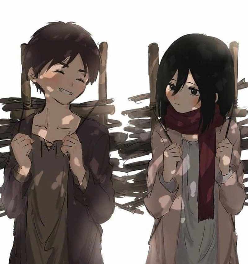 Mikasa va Eren trong anime