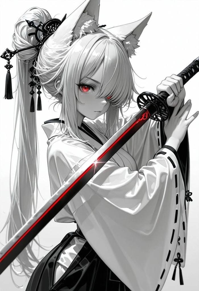 anh anime nu cầm kiếm ánh mắt kien dinh