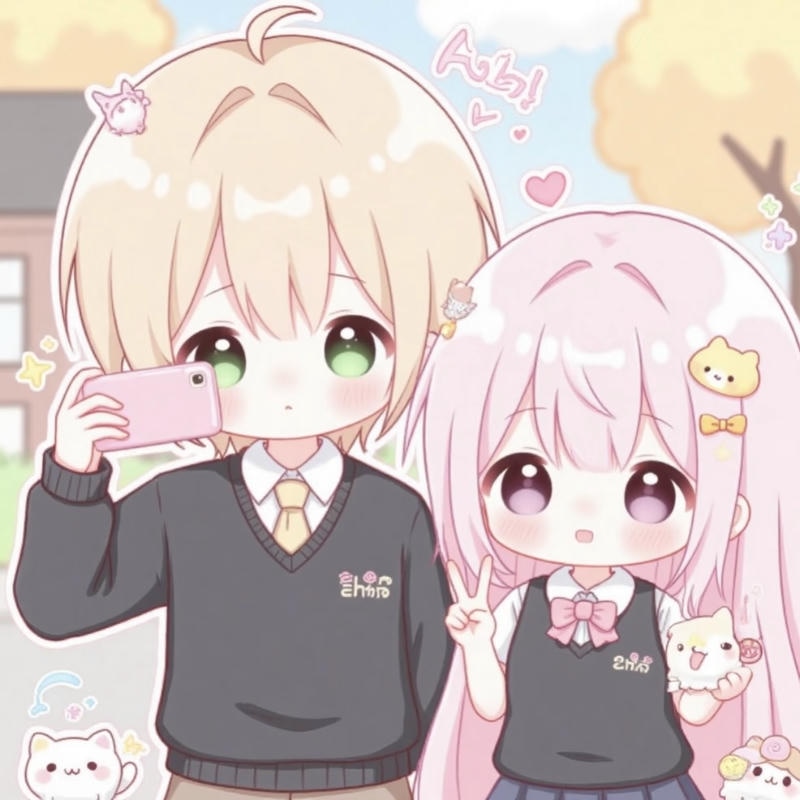 chibi cặp đôi dung canh nhau dễ thương